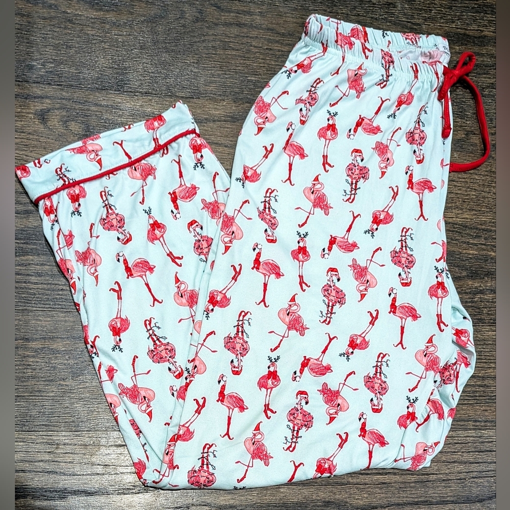 New Christmas Flamingo Soft Jersey Pajama Pants Large